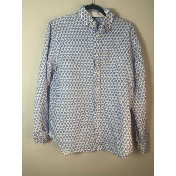 Vustra Men’s Blue geometric design Button Down Shirt Size L - Picture 1 of 8